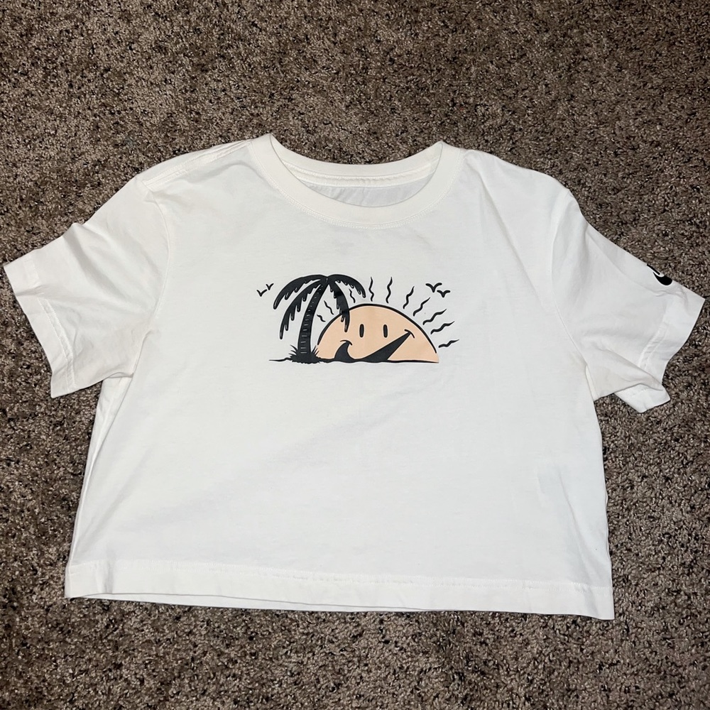 White Nike Cropped Sunset Tee